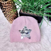 Czapka jesienno-zimowa z cekinami pudrowy róż 54cm