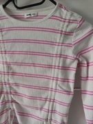 Sweterek prążki 134 biały paski różowe 