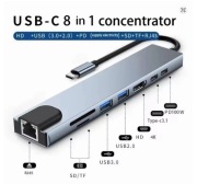 Adapter USB 8w1 typ C HMI 4K z czytnikiem kart SD/TF i RJ45