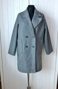 Vintage Love szary dwurzędowy płaszcz oversize z dużymi kieszeniami M