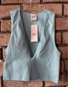 Urban Outfiters S 36 nowy z metkami morski niebieski crop top dekolt V