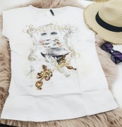 Biały bawełniay t-shirt damski z nadrukiem M