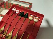 Świąteczny zestaw sztućce do ciasta/kawy z figurkami 6szt.3/3 kolor złoty !