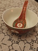 komplet 2 porcelanowych miseczek do ryżu lub zupy z łyżeczką 