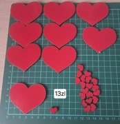 Drewniane serca czerwone mix rozmiarów dekoracje DIY walentynki ślub