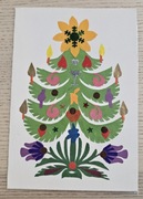 Pocztówka karnet choinka wycinanka łowicka Boże Narodzenie rękodzieło