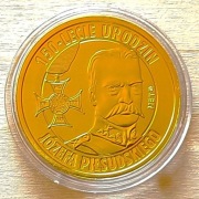 Numizmat - 150 lat urodzin Piłsudskiego-Mennica Polska-pozłacany