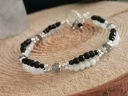 Bransoletka czarno biała kamienie turmalin księżycowy labradoryt regulacja 