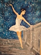 Baletnica na śniegu, zima, taniec, obraz ręcznie malowany 