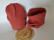 Komplet czapka komin Bawełniany  prążek bawełniany ceglasty 