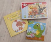 Puzzle królik Bing, drewniane puzzle smok i książeczka