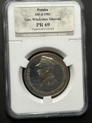 100 zł Ag - Gen. Władysław Sikorski 1981 - Grading PGM PR69