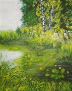 OBRAZ AKRYL-PEJZAŻ "W CIENIU BRZÓZ"-30X24cm