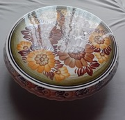 Ręcznie malowana fajansowa patera - tortownica na stopie, ZF Koło. PRL.