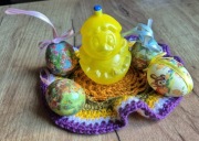 Figurki jajka pisanki PRL śmigusówka kura serweta ręcznie robiona retro 