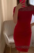Elegancka Czerwona Sukienka Z Krótkim Rękawem XS-S