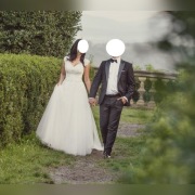 Suknia ślubna roz. 36 kryształki,tren,welon,ivory