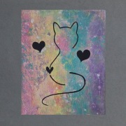 Obraz na płótnie ręcznie malowany akrylami Kot prezent serce kotek 18x24