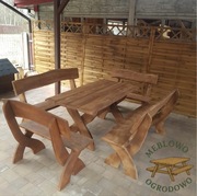 Meble ogrodowe drewniane - stół, 2 ławki, 2 krzesła, dostępne od ręki! 