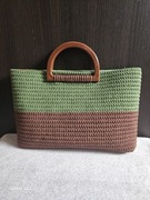 Brązowo zielona torebka do ręki TOTEbag handbag basic casual