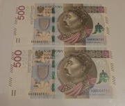 Banknoty 500zl seria AA niski numer po kolei