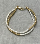 Bransoletka podwójna Mini perełki naturalne Złocone kuleczki 18K