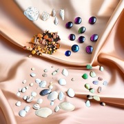 Zestaw kamieni, bursztynów i muszli do akwarium