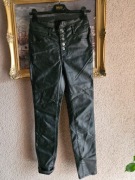 Spodnie woskowane z wysokim stanem czarne