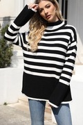 Sweter damski z golfem oversize czarny w paski ciepły dzianinowy S