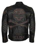 Skull Embossed Black Genuine Leather Jacket 