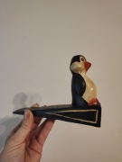 Ręcznie rzeźbiony drewniany stoper do drzwi z pingwinem vintage