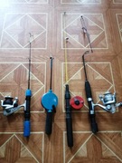 Wędki podlodowe wraz z kołowrotkami