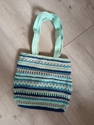 Ręcznie robiona torba szydełkowa miętowa boho shopper plażowa eco handmade