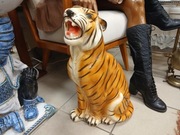 Włoska Ceramiczna Szkliwiona Figurka podłogowa Tygrysa z lat 70 Vintage
