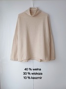 Wełniany golf oversize sweter z golfem wełna wiskoza kaszmir piaskowy beż