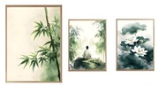 Zestaw 3 Plakatów  30x40 +2X A4 -Bambus,samuraj,lilie,nowoczesny