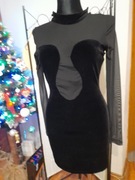 Sukienka mala czarna welurowa z tiulem 