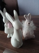 Trzy króliczki wielkanocne,ceramiczne 13 cm 
