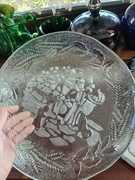 Ząbkowice PRL Świąteczna szklana patera z Mikołajem  piękna 