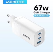 Ładowarka Asometech 67W 2xUSB-C 1xUSB-A biała nowa