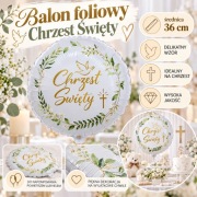Balon foliowy Chrzest Święty 36 cm biały złoty liście
