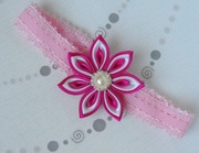 Opaska do włosów chrzest urodziny wesele koronka kanzashi roczek