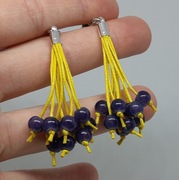 Kolczyki Miotełki mglisty granatowy jagodowy, żółty, Chwosty Handmade