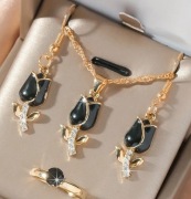 Komplet biżuterii naszyjnik kolczyki pierścionek stal + pudełko KPL45