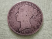 Antyk srebrna moneta 1887 rok pół korony królowa Wiktoria Wielka Brytania 