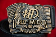 nowa klamra do paska z mosiądzu - harley davidson na fladze USA z orłami