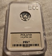 Moneta 2zl stempel lustrzany grading 1990e