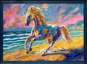 Ręcznie malowany obraz "KOLOROWY WIATR" biegnący koń, 70x50cm   