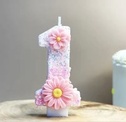 Świeczka Urodzinowa Cyfra "1" - Różowy Brokat i Kwiaty!