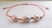 Bransoletka sznurkowa Perła różowa słodkowodna rękodzieło 